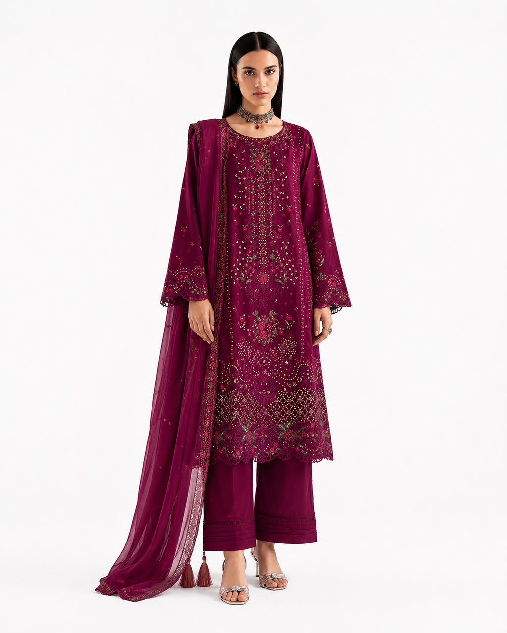 Burgundy Embroidered