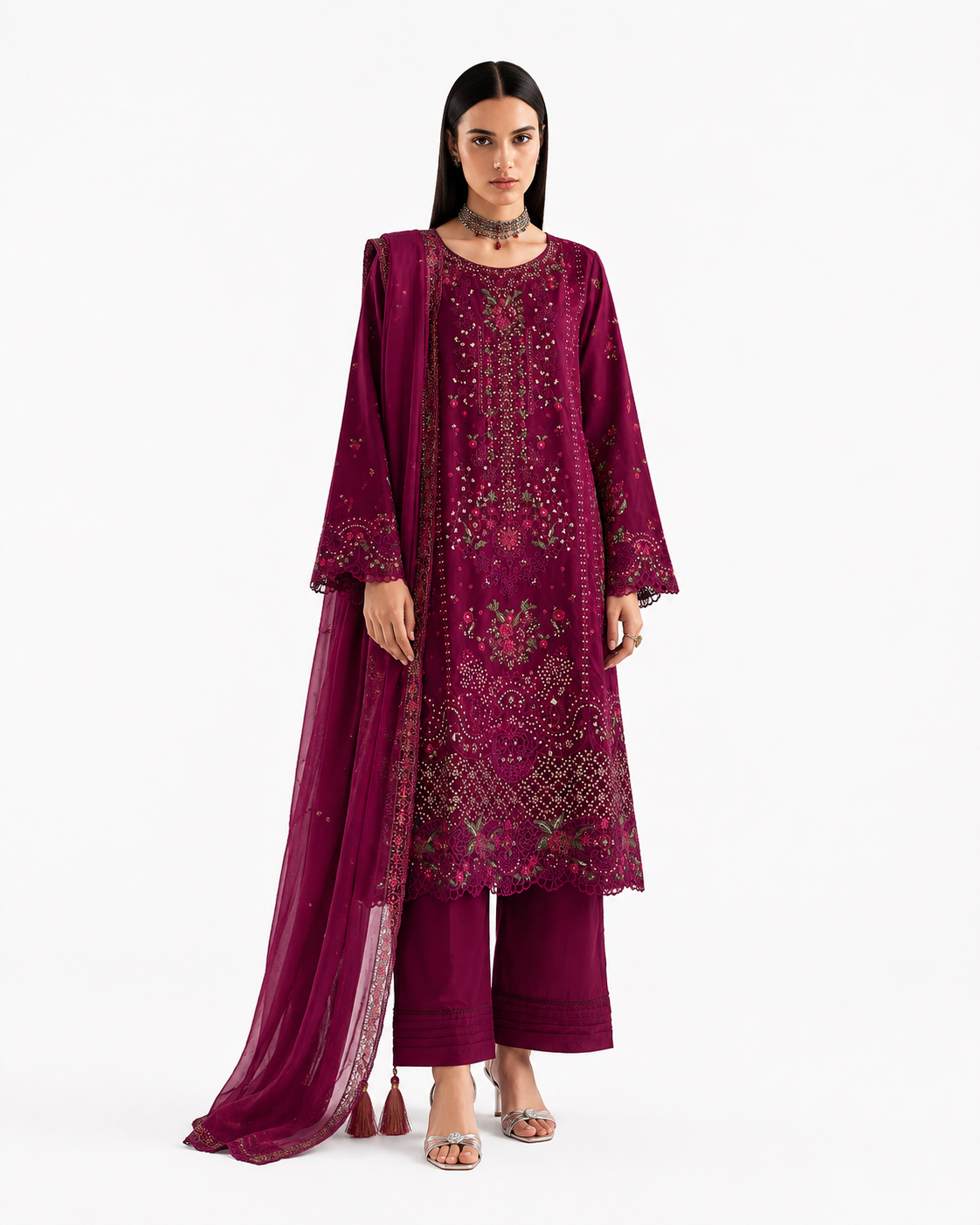 Burgundy Embroidered