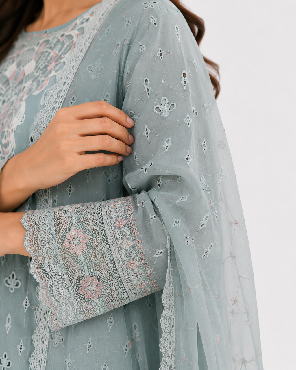 Dusty Blue Embroidered