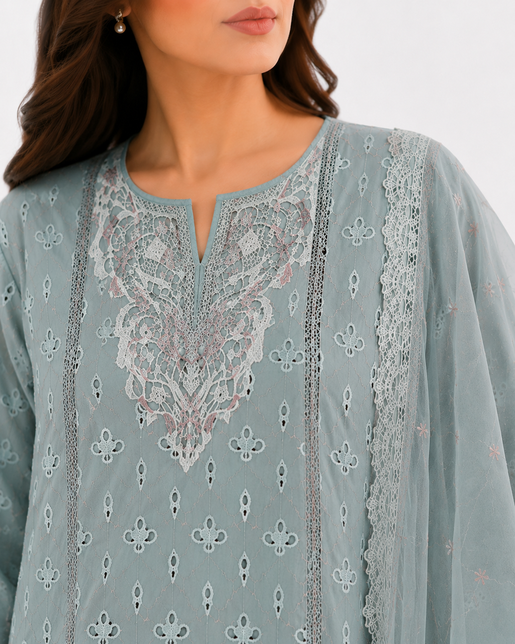 Dusty Blue Embroidered