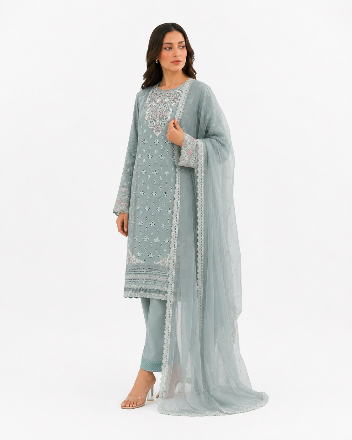 Dusty Blue Embroidered
