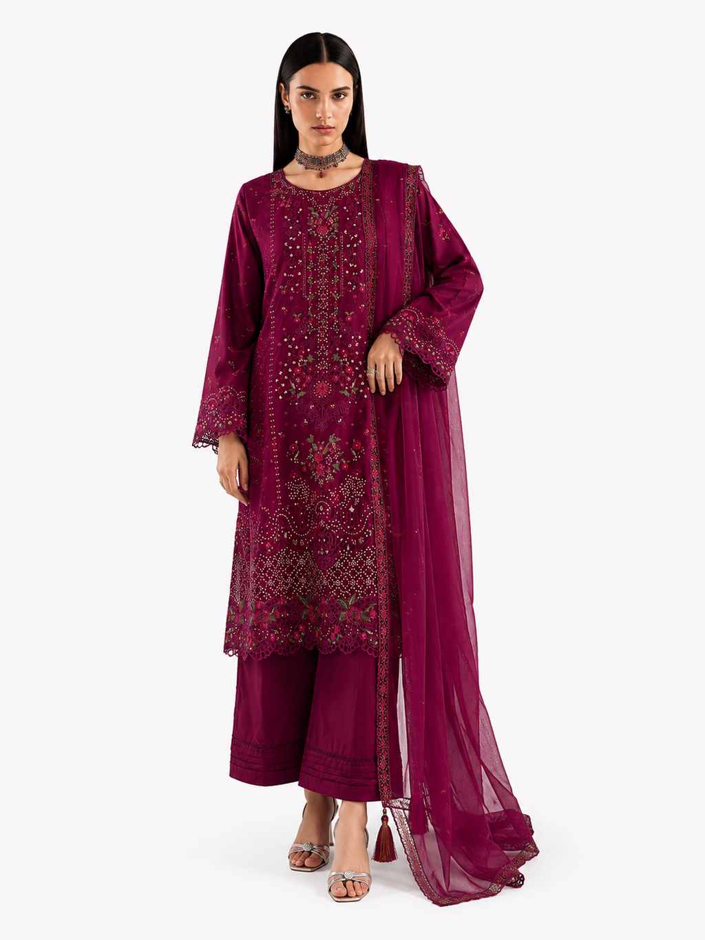 Burgundy Embroidered