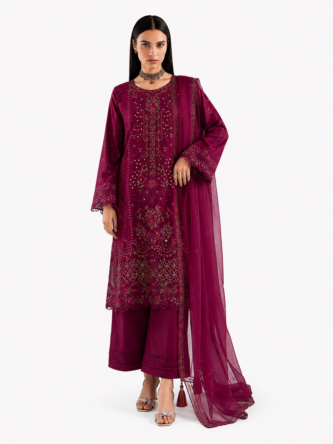 Burgundy Embroidered