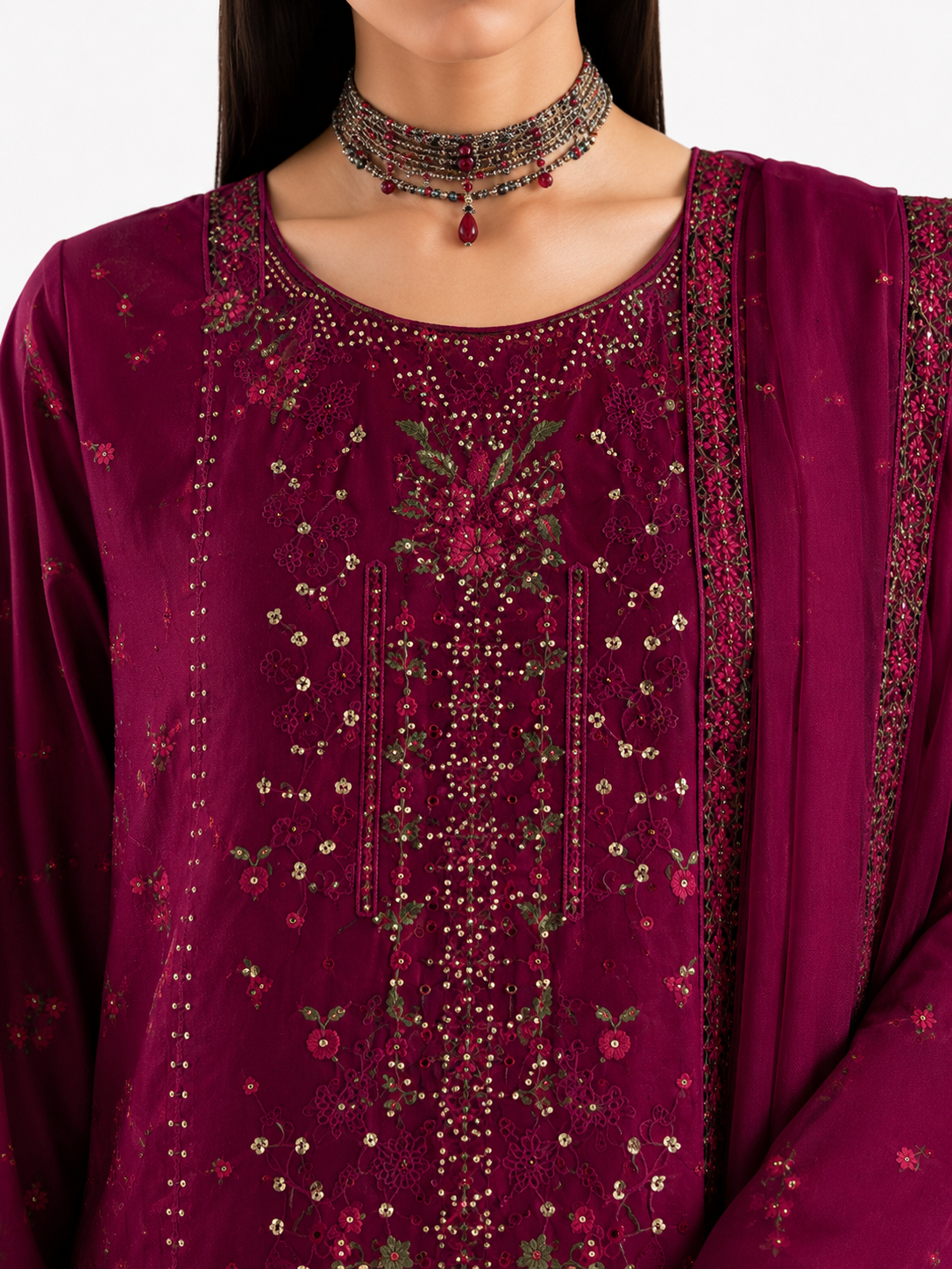 Burgundy Embroidered