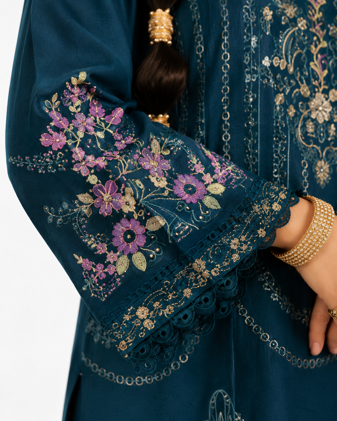 Teal Blue Embroidered