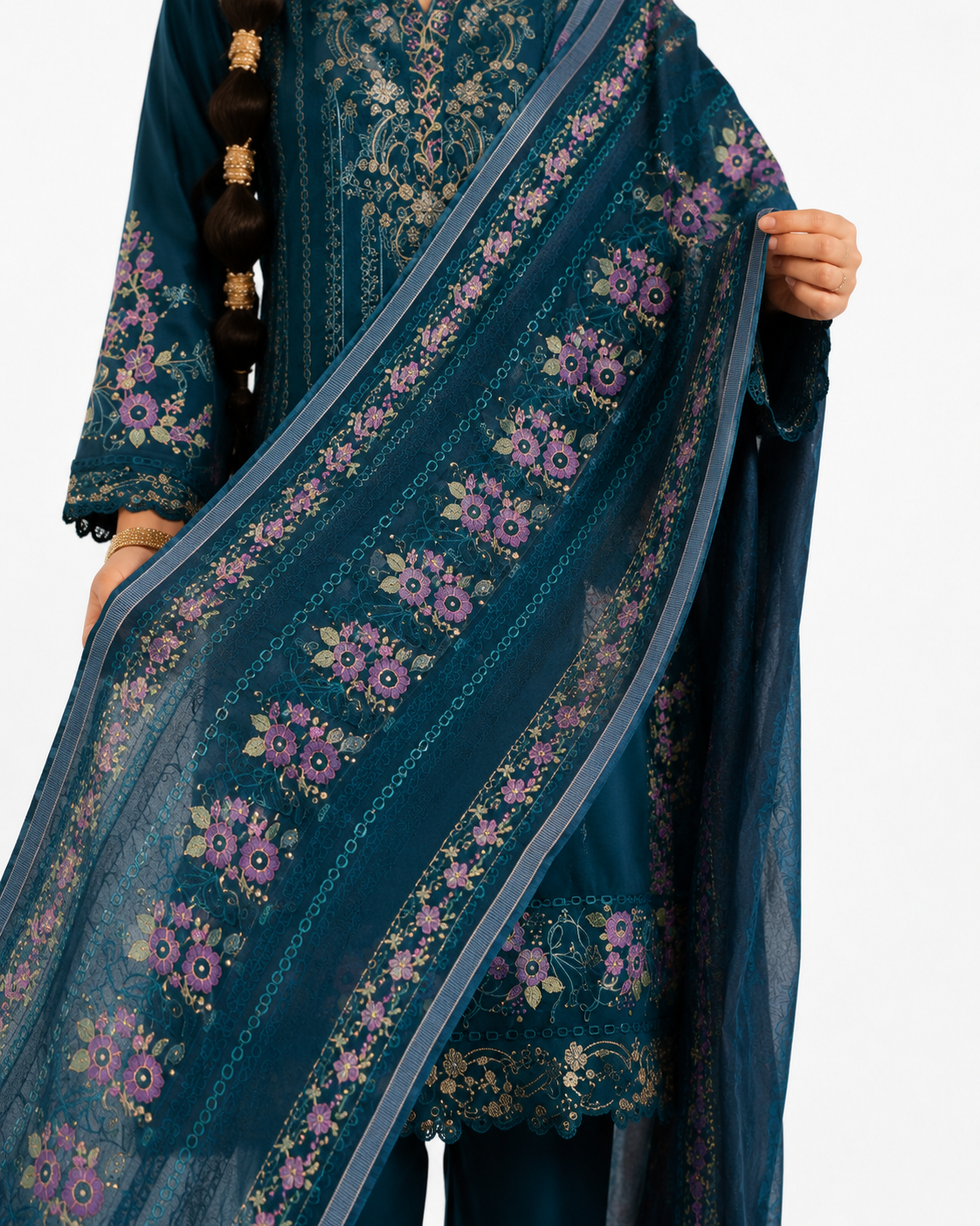 Teal Blue Embroidered